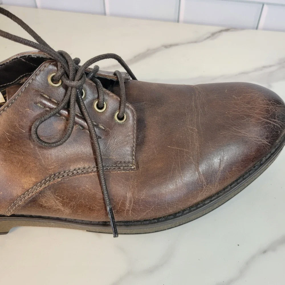 Clarks Derby Shoes Mens Size 12 Hinman Mahogany Leather Lace Up Distressed